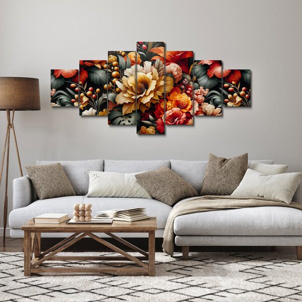 Obraz - Oranžovo-červené květy (210x100 cm)