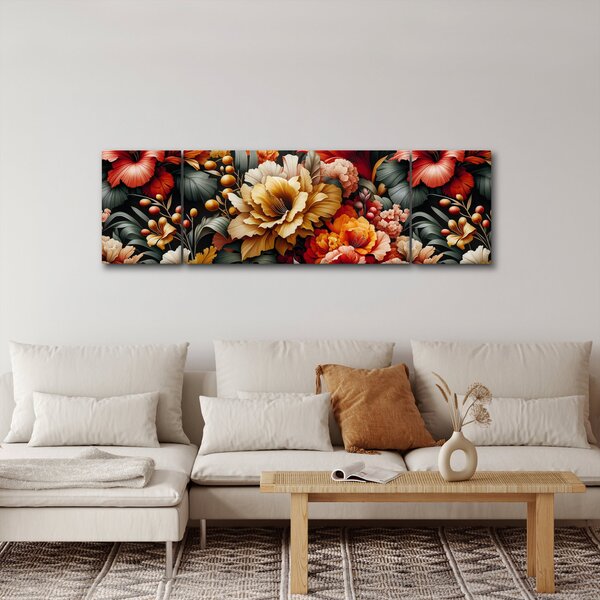 Obraz - Oranžovo-červené květy (170x50 cm)