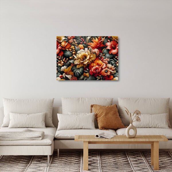 Skleněný obraz - Oranžovo-červené květy (70x50 cm)