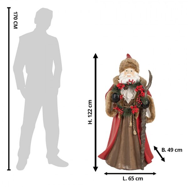 Hnědá vánoční postavička Father Christmas s LED osvětlením – 65x49x122 cm