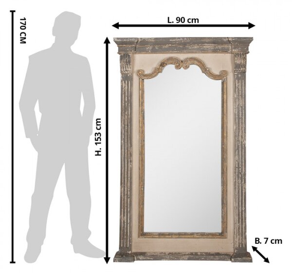 Obdelníkové zrcadlo v béžovo-hnědém rámu s patinou – 90x153 cm