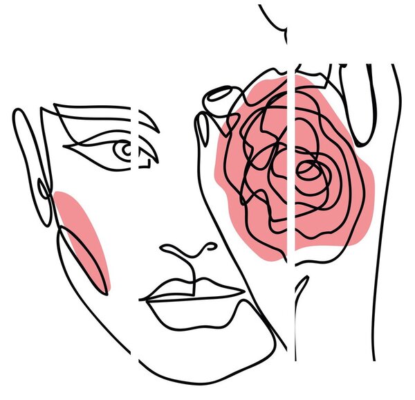 Obraz - Line art obličej s růží (125x70 cm)