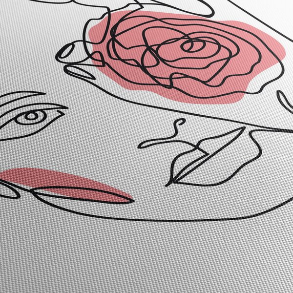 Obraz - Line art obličej s růží (s hodinami) (90x30 cm)