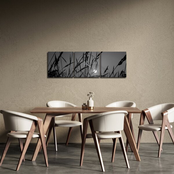 Obraz - Louka se západem slunce (s hodinami) (90x30 cm)