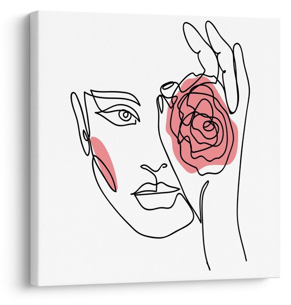 Obraz - Line art obličej s růží (30x30 cm)