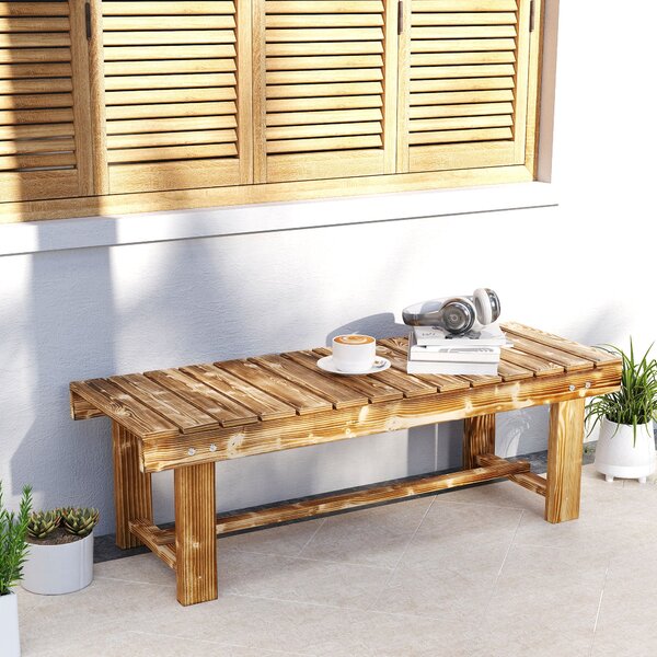 Outsunny Zahradní Lavice, Dvousedadlová Dřevěná Lavice, Zahradní Nábytek, Rustikální Lavice, Masivní Dřevo, Tmavě Hnědá, 110 x 38 x 35 cm | Aosom