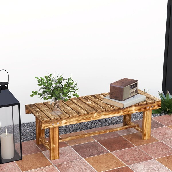 Outsunny Zahradní Lavice, Dvousedadlová Dřevěná Lavice, Zahradní Nábytek, Rustikální Lavice, Masivní Dřevo, Tmavě Hnědá, 110 x 38 x 35 cm | Aosom