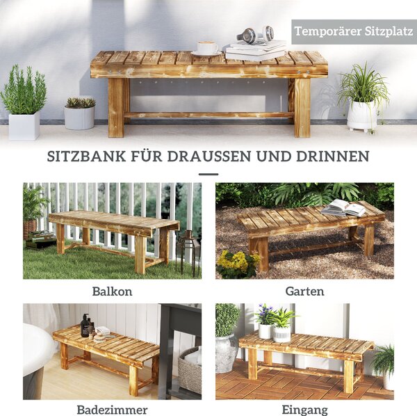 Outsunny Zahradní Lavice, Dvousedadlová Dřevěná Lavice, Zahradní Nábytek, Rustikální Lavice, Masivní Dřevo, Tmavě Hnědá, 110 x 38 x 35 cm | Aosom