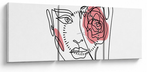 Obraz - Line art obličej s růží (s hodinami) (90x30 cm)