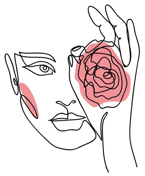 Skleněný obraz - Line art obličej s růží (70x50 cm)