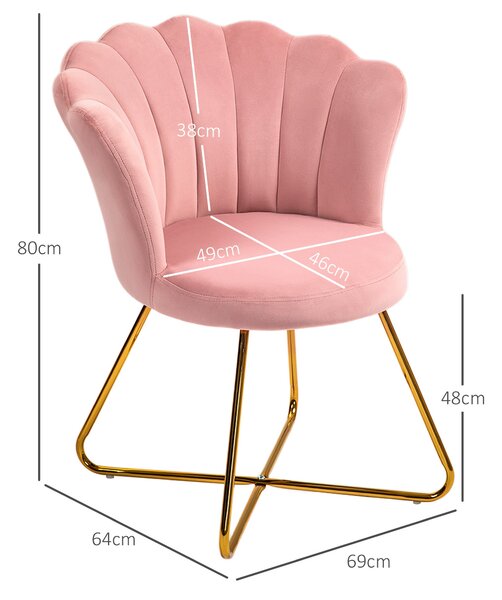 Křeslo HOMCOM s opěrkami, kovové nohy, relaxační křeslo s lotusovým designem opěradla, vzhled sametu, čalouněné křeslo do obývacího pokoje, ložnice Rů