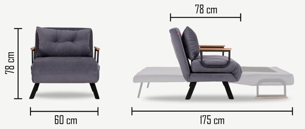 Hanah Home Rozkládací křeslo Sando 60 cm šedé