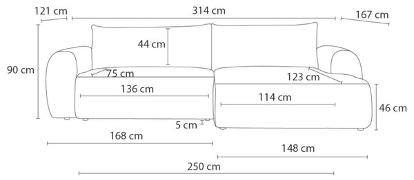 -25 % Dny MOMENTI– Bobochic Paris Světle šedá rozkládací pohovka Lucien 314 cm, levá
