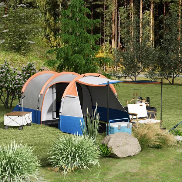 Outsunny Kempovací Stan, Tunelový Stan pro 3 Osoby, s Háčkem na Světlo, Předsíňkou, 2 Místnostmi, Dětský Stan Odolný proti Větru s Taškou, Stan s Vyso
