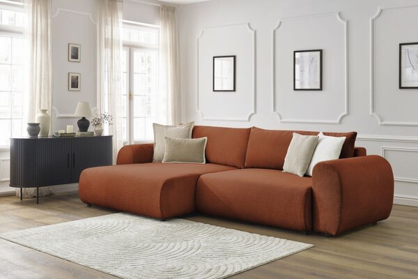 -25 % Dny MOMENTI– Bobochic Paris Terakotově oranžová rozkládací pohovka Lucien 314 cm, levá