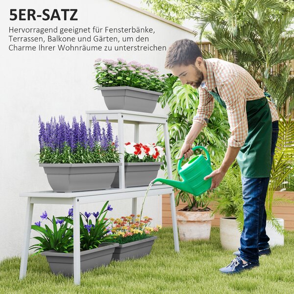 Sada plastových květináčů Outsunny 5 ks, 59 x 21 x 16 cm, stohovatelné květináče, odolné vůči povětrnostním podmínkám, květináče pro vnitřní i venkovn