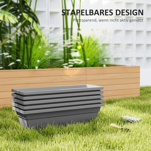 Sada plastových květináčů Outsunny 5 ks, 59 x 21 x 16 cm, stohovatelné květináče, odolné vůči povětrnostním podmínkám, květináče pro vnitřní i venkovn