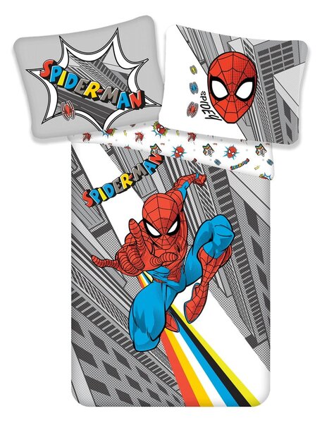 Šedé dětské bavlněné povlečení Jerry Fabrics Spiderman, 140 x 200 cm