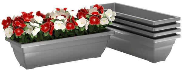 Sada plastových květináčů Outsunny 5 ks, 59 x 21 x 16 cm, stohovatelné květináče, odolné vůči povětrnostním podmínkám, květináče pro vnitřní i venkovn