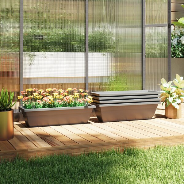 Sada plastových květináčů Outsunny 5 ks, 59 x 21 x 16 cm, stohovatelné květináče, odolné vůči povětrnostním podmínkám, květináče pro vnitřní i venkovn