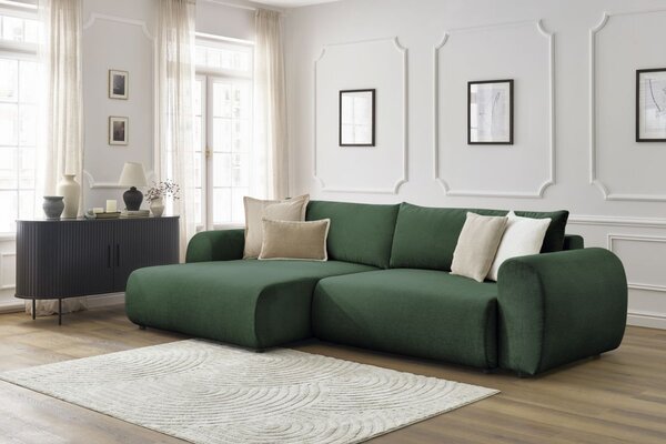 -25 % Dny MOMENTI– Bobochic Paris Zelená rozkládací pohovka Lucien 314 cm, levá