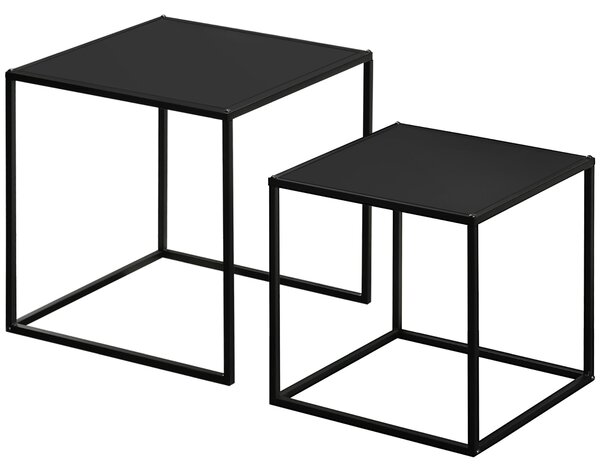 HOMCOM čtvercový jídelní stolek 2-dílná sada, stolek v moderním designu, ocelový rám, stohovatelné, stolek do obývacího pokoje, černá | Aosom