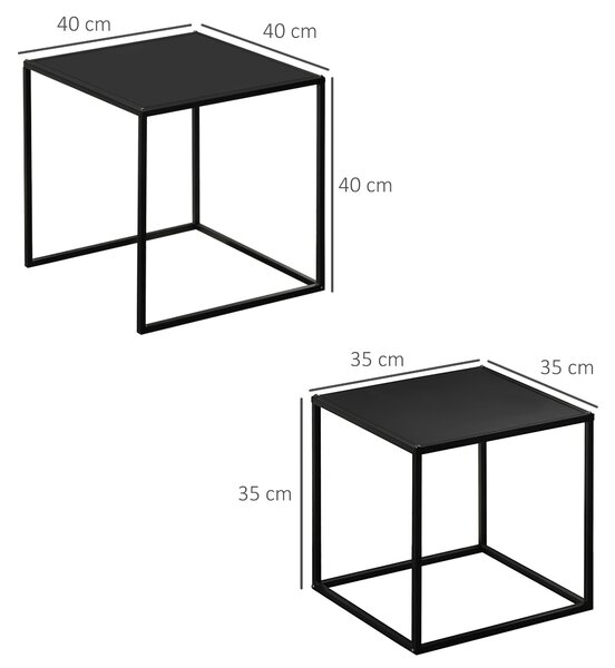 HOMCOM čtvercový jídelní stolek 2-dílná sada, stolek v moderním designu, ocelový rám, stohovatelné, stolek do obývacího pokoje, černá | Aosom