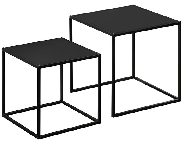 HOMCOM čtvercový jídelní stolek 2-dílná sada, stolek v moderním designu, ocelový rám, stohovatelné, stolek do obývacího pokoje, černá | Aosom