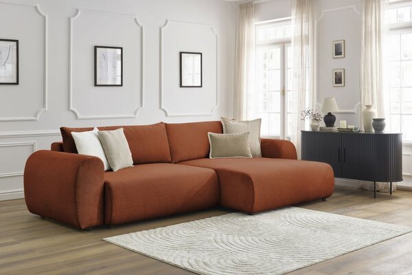 -25 % Dny MOMENTI– Bobochic Paris Terakotově oranžová rozkládací pohovka Lucien 314 cm, pravá