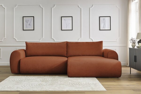 -25 % Dny MOMENTI– Bobochic Paris Terakotově oranžová rozkládací pohovka Lucien 314 cm, pravá