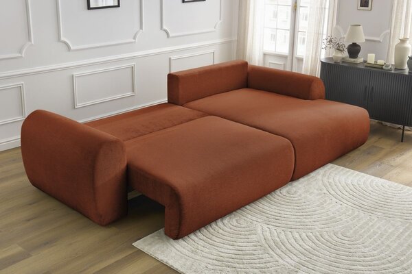 -25 % Dny MOMENTI– Bobochic Paris Terakotově oranžová rozkládací pohovka Lucien 314 cm, pravá