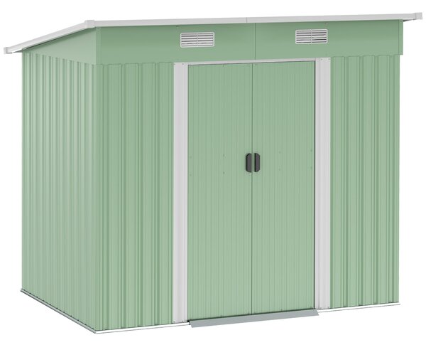 Zahradní kůlna Outsunny z kovu 2,3 m² 207 x 130 x 182 cm - pultová střecha, okno, skládací dveře, odolná kůlna do zahrady | Aosom