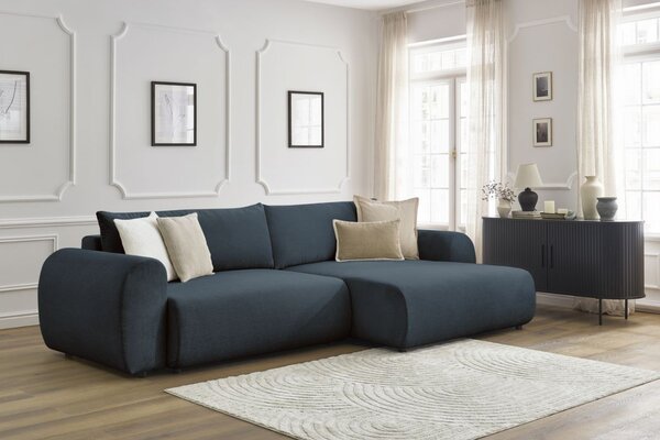 -25 % Dny MOMENTI– Bobochic Paris Tmavě modrá rozkládací pohovka Lucien 314 cm, pravá