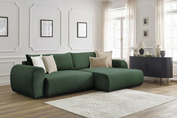 -25 % Dny MOMENTI– Bobochic Paris Zelená rozkládací pohovka Lucien 314 cm, pravá
