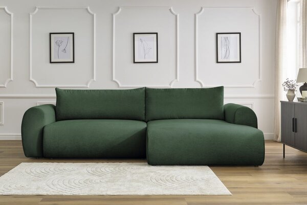 -25 % Dny MOMENTI– Bobochic Paris Zelená rozkládací pohovka Lucien 314 cm, pravá