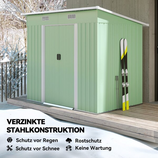 Zahradní kůlna Outsunny z kovu 2,3 m² 207 x 130 x 182 cm - pultová střecha, okno, skládací dveře, odolná kůlna do zahrady | Aosom