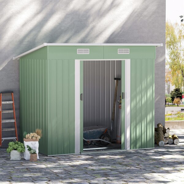 Zahradní kůlna Outsunny z kovu 2,3 m² 207 x 130 x 182 cm - pultová střecha, okno, skládací dveře, odolná kůlna do zahrady | Aosom