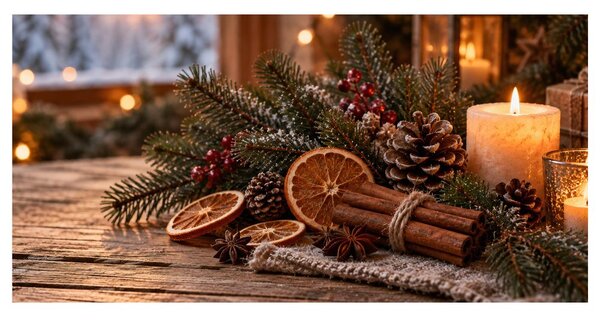 Obraz útulná adventní dekorace s šiškami