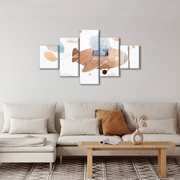 Obraz - Akvarelový slon v letadle (125x70 cm)