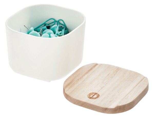 Bílý úložný box s víkem ze dřeva paulownia iDesign Eco, 9 x 9 cm