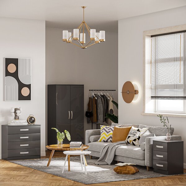 Moderní noční stolek HOMCOM, set 2 kusů se 3 zásuvkami do ložnice a obývacího pokoje z MDF, 40x36x56cm, šedý | Aosom