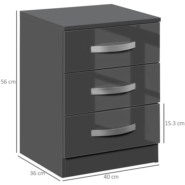 Moderní noční stolek HOMCOM, set 2 kusů se 3 zásuvkami do ložnice a obývacího pokoje z MDF, 40x36x56cm, šedý | Aosom
