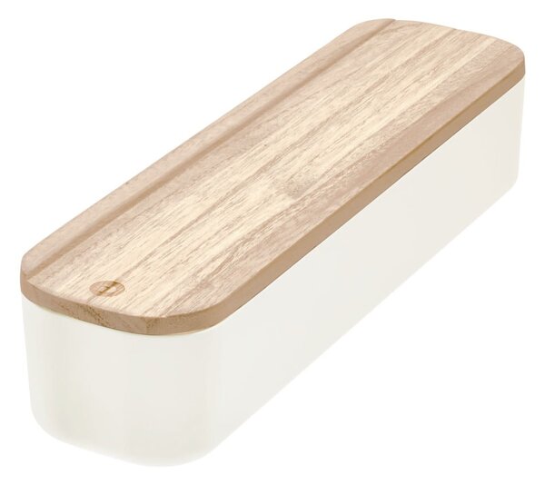 Bílý úložný box s víkem ze dřeva paulownia iDesign Eco, 9 x 36,5 cm