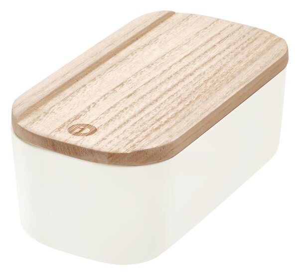 Bílý úložný box s víkem ze dřeva paulownia iDesign Eco, 9 x 18,3 cm