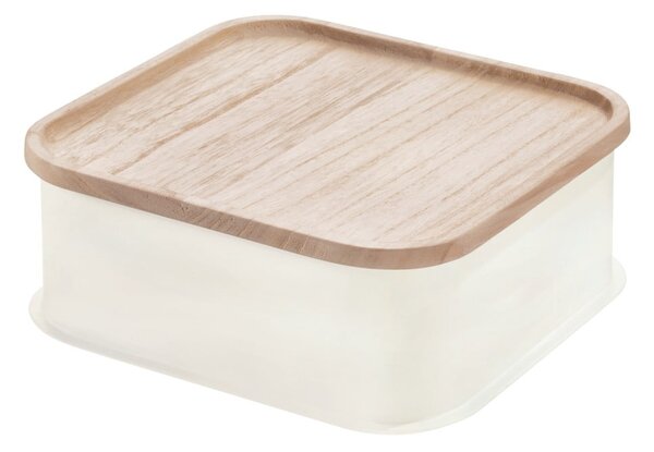 Bílý úložný box s víkem ze dřeva paulownia iDesign Eco, 21,3 x 21,3 cm