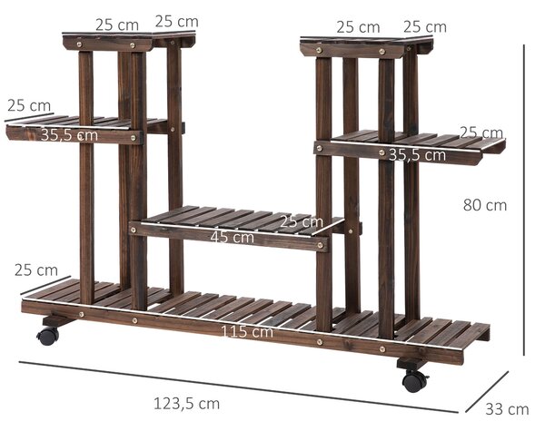Outsunny 4-podlažní Stojan na rostliny, 80cm Vysoký Stojan na Květiny pro Interiér a Exteriér, Dřevěná Police na Rostliny, Multilayer Květinový Stojan