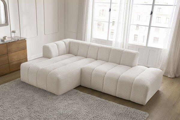 -25 % Dny MOMENTI– Bobochic Paris Bílá bouclé rohová pohovka Annecy 262 cm, levá