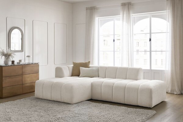 -25 % Dny MOMENTI– Bobochic Paris Bílá bouclé rohová pohovka Annecy 262 cm, levá