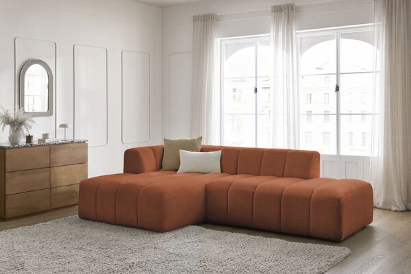 -25 % Dny MOMENTI– Bobochic Paris Terakotově oranžová bouclé rohová pohovka Annecy 262 cm, levá