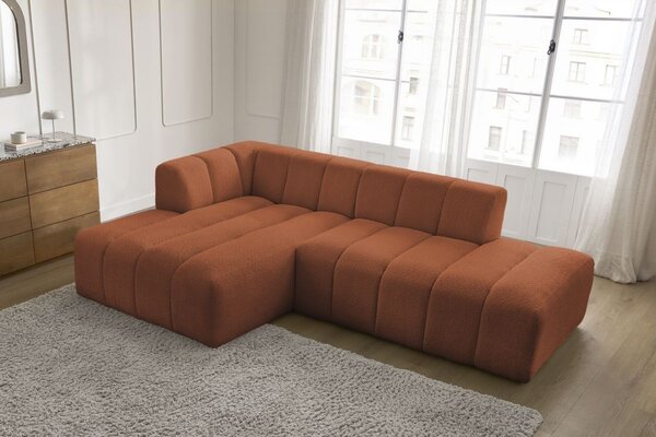 -25 % Dny MOMENTI– Bobochic Paris Terakotově oranžová bouclé rohová pohovka Annecy 262 cm, levá